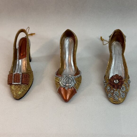 Gold/Silver/Bronze High Heel Shoes Christmas Tree Ornaments (Set of 3) - Picture 2 of 7